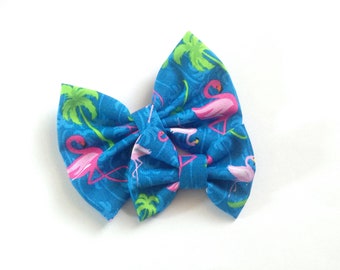 Tropical Flamingo Bow | Fabric Bow | Handmade Hair Bow | Hair Clip | Headband