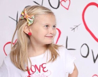 Candy Hearts Valentine's Day Bow | Fabric Bow | Handmade Hair Bow | Hair Clip | Headband