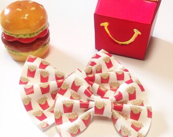 French Fry Bow | Handmade Fabric Hair Clip | Headband Bows