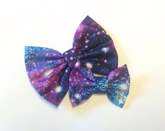 Galaxy Bow | Space Bow | Handmade Fabric Hair Clip | Headband Bows