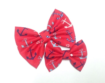 Anchor Bow | Handmade Fabric Hair Clip or Headband Bows
