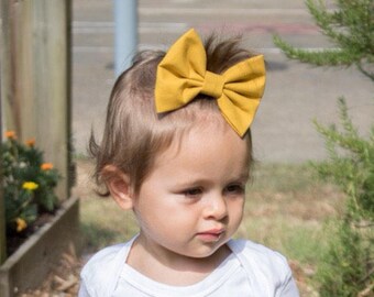 Mustard Bow | Fall Bow | Pumpkin Bow | Handmade Fabric Hair Clip | Headband Bows