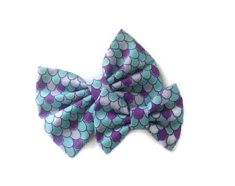 Mermaid Bow | Fabric Bow | Handmade Hair Bow | Hair Clip | Headband