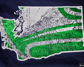 Seattle Washington T-shirt Awesome vintage print!! Seattle Washington map shirt Available in men's or women's!! Buy 3 T-Shirts Get 4th FREE