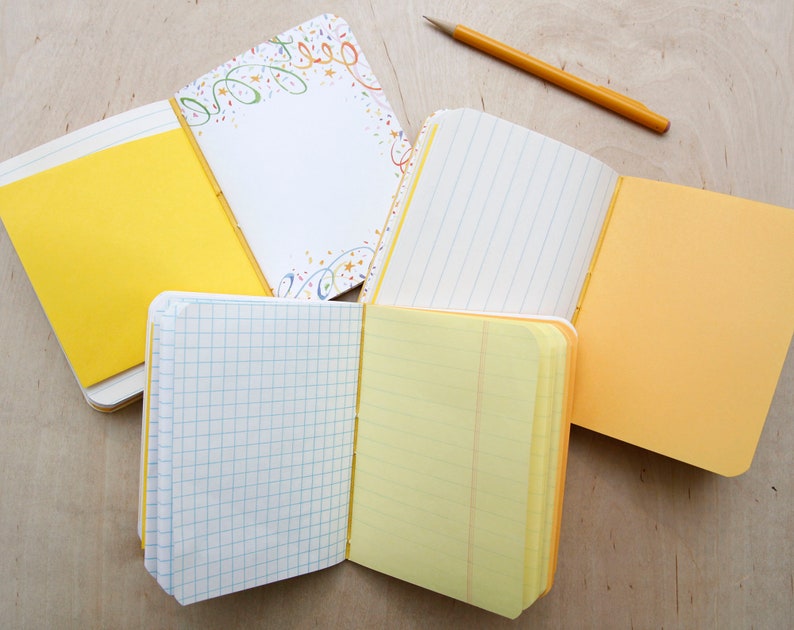 Assorted Paper Notebook Small Yellow Mixed Paper Notebook Handsewn image 5