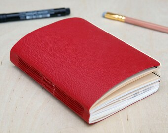 Red Junk Journal | Small MIXED PAPER Notebook | Vegan Leather Journal
