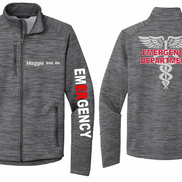 Men ER Full Zip Jacket/ Digi Stripe Nurses Jacket/ Emergency Room Jacket/ Embroidered Mens ER jacket