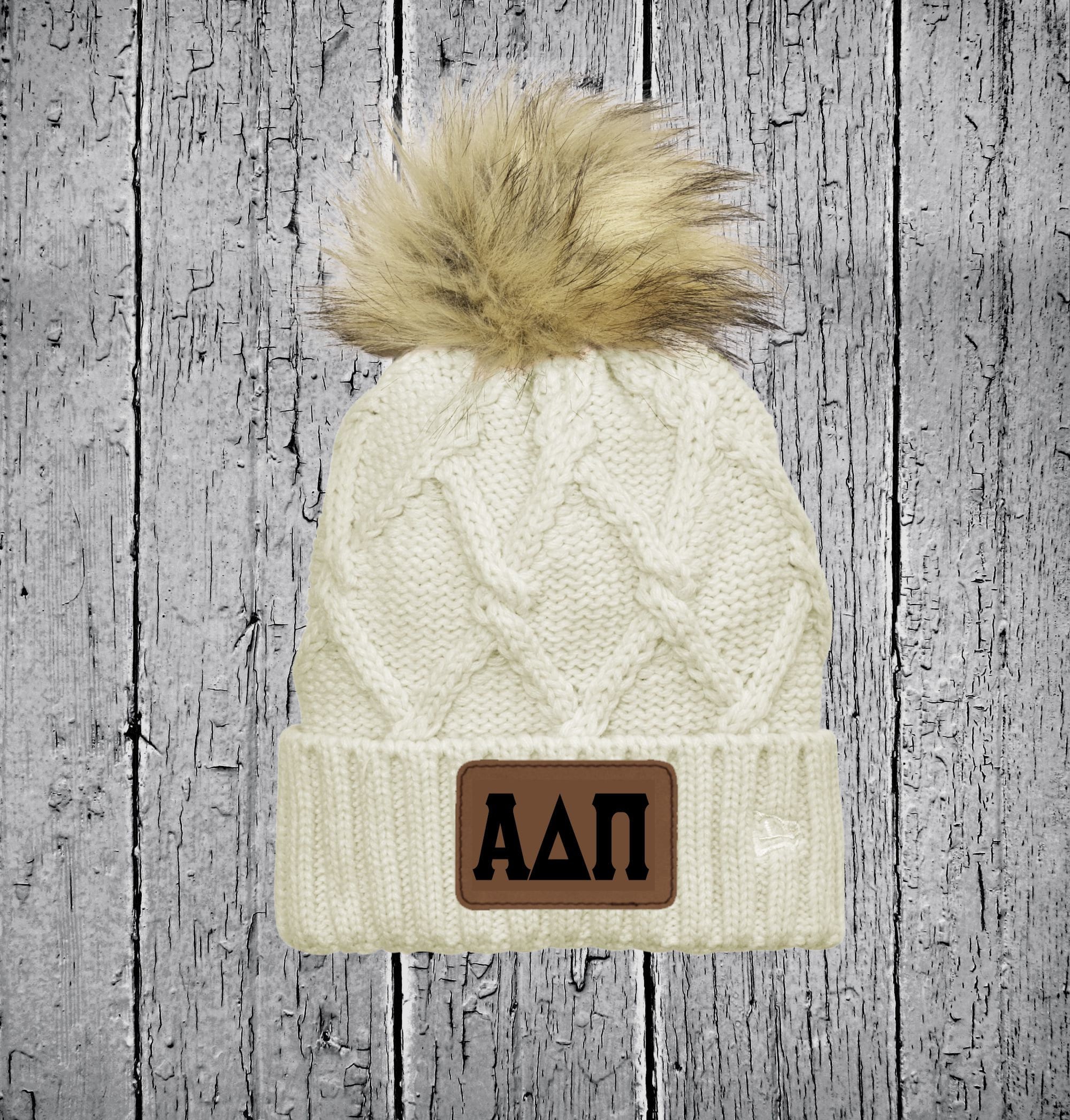 Sorority Shop Alpha Omicron Pi Beanie – Leopard Print With Faux Fur Pom & AOP Patch - View #6