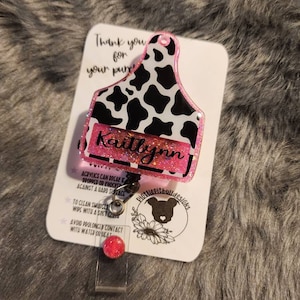 Cow Print Tag badge reel,Black and white , western badge reel, nurse badge reel, glitter badge reel, badge reel