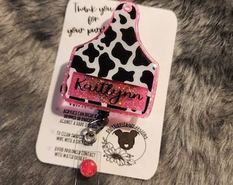 Cow Print Tag badge reel,Black and white , western badge reel, nurse badge reel, glitter badge reel, badge reel