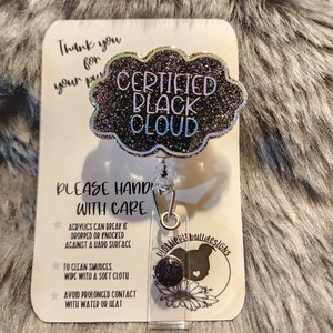 Black Cloud Badge Reel, Badge Reel Nurse, Badge Reel Custom, Badge Reel Personalized, Badge Reel Glitter, Badge Reel RN