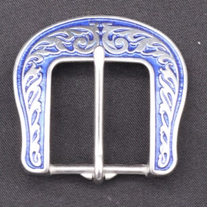 1.25" Jeremiah Watt Floral Saddle Heel Buckle, With Blue Background