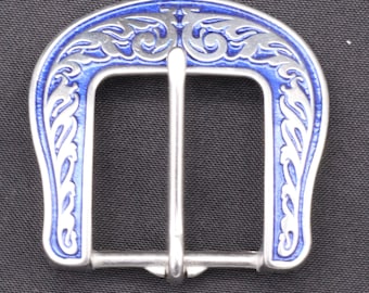 1.25" Jeremiah Watt Floral Saddle Heel Buckle, With Blue Background