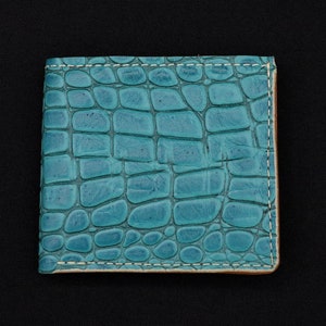 Portefeuille à deux volets en cuir de vachette bleu sarcelle avec 6 compartiments pour cartes ~ Cadeau pour lui, papa, mari, petit ami, fils