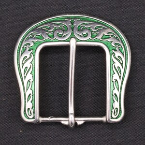 1.5" Jeremiah Watt Floral Saddle Heel Buckle, With Green Background