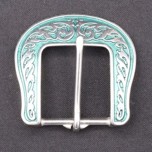 1.25" Jeremiah Watt Floral Saddle Heel Buckle, With Teal Background