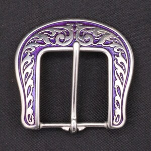 1.5" Jeremiah Watt Floral Saddle Heel Buckle, With Purple Background