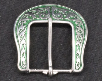 1.25" Jeremiah Watt Floral Saddle Heel Buckle, With Green Background