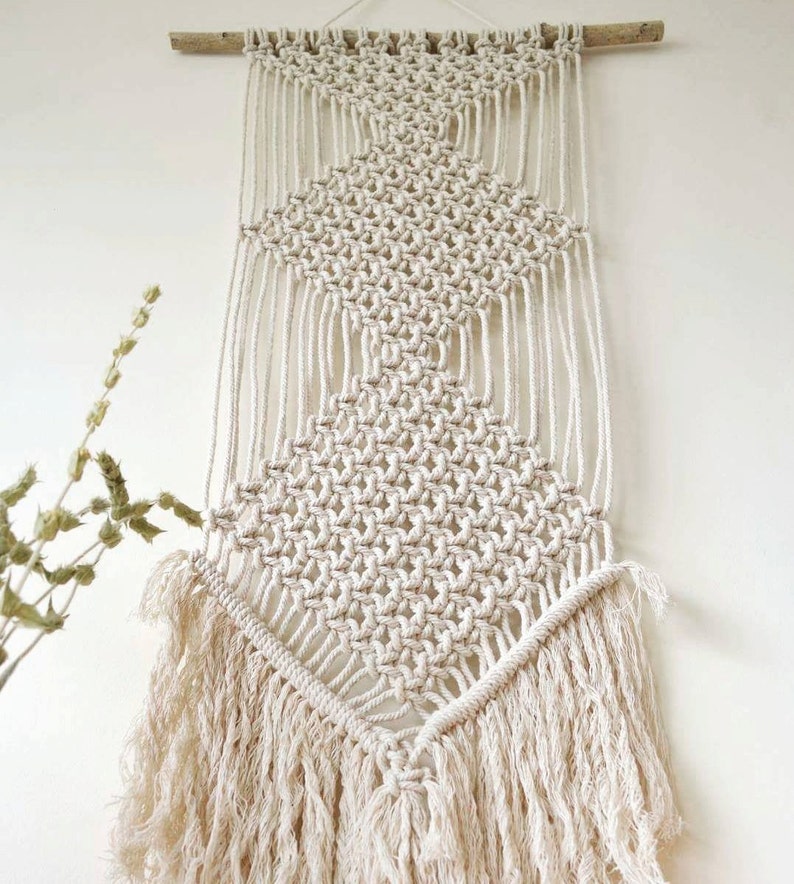 SALE Bohemian macrame wall hanging with natural cotton rope and a tree branch. 70s, minimal, ecological, modern, vintage image 2