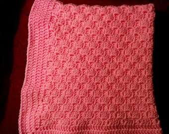 Handmade Crochet Baby Blanket Pink Acrylic Yarn