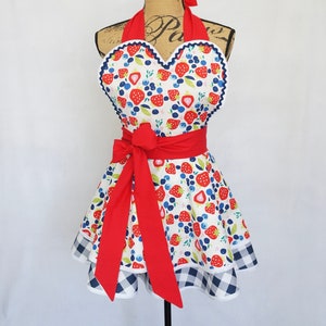 Retro Style Apron Mixed Berries Theme Strawberry Blueberry Vintage Style Full Size Apron
