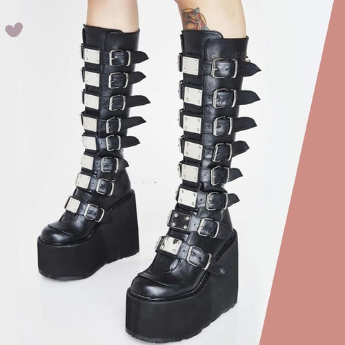 goth black platform shoes
