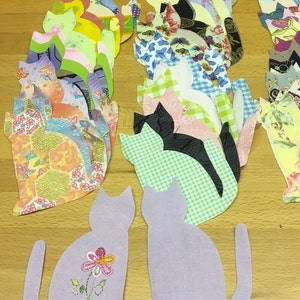 Quilter&#39;s Die Cut Applique Calico Cat Silhouette Shapes Stash Bag - 24 pieces