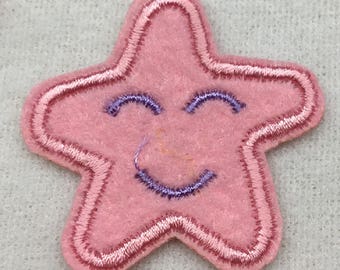 Felt Smiley Star Appliques [lot of 4 pieces]  1-1/2" x 1-1/2"