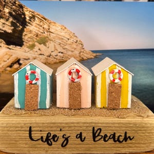 Tiny Wooden Beach Huts Cute Handmade unique huts .  Shelf Decorations. Life’s a Beach