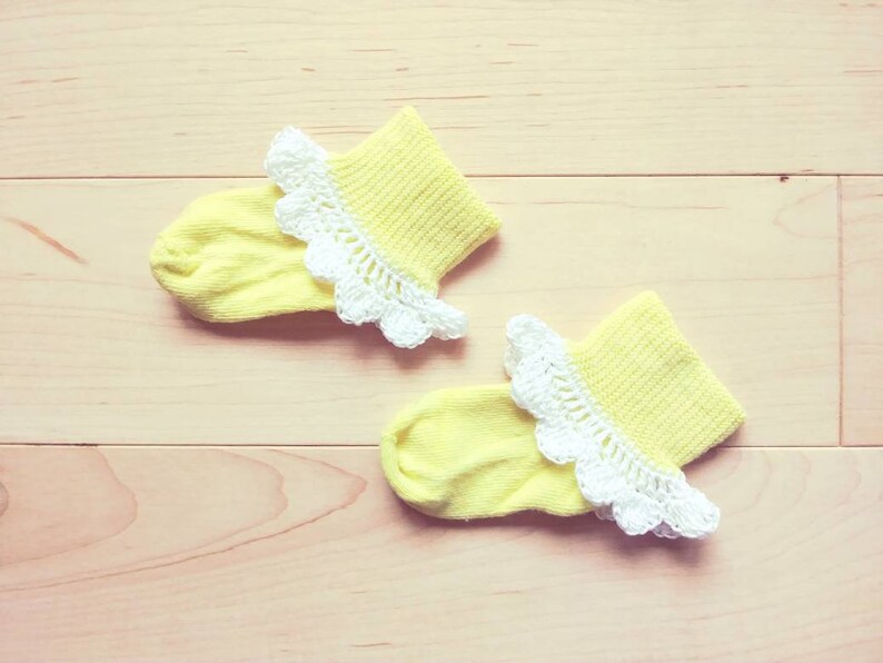 Light Yellow Ruffle Socks With White Hand Crocheted Trim Etsy
