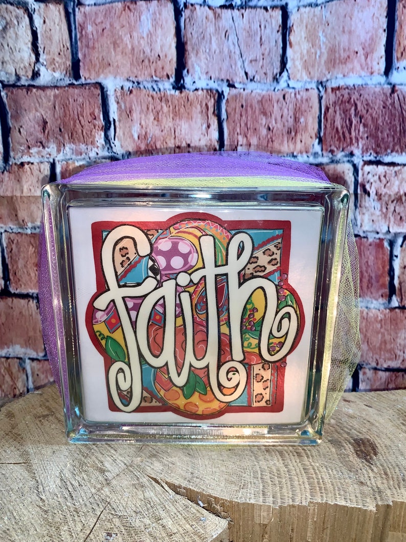 Faith lighted glass block home decor unique gift blessing decor church gift religious decor Faith gift church friend gift bible gift