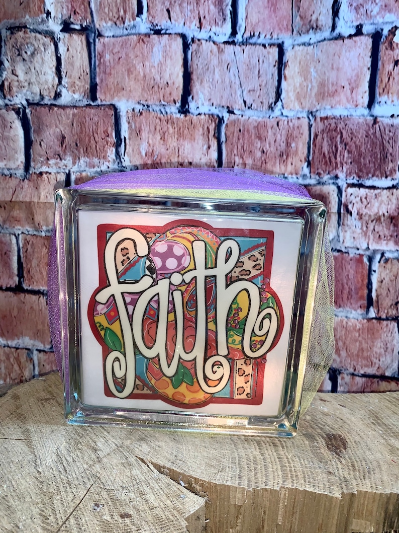 Faith lighted glass block home decor unique gift blessing decor church gift religious decor Faith gift church friend gift bible gift