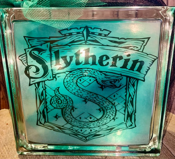 Slytherin House, Harry Potter, Hogwarts, Lighted Glass Block