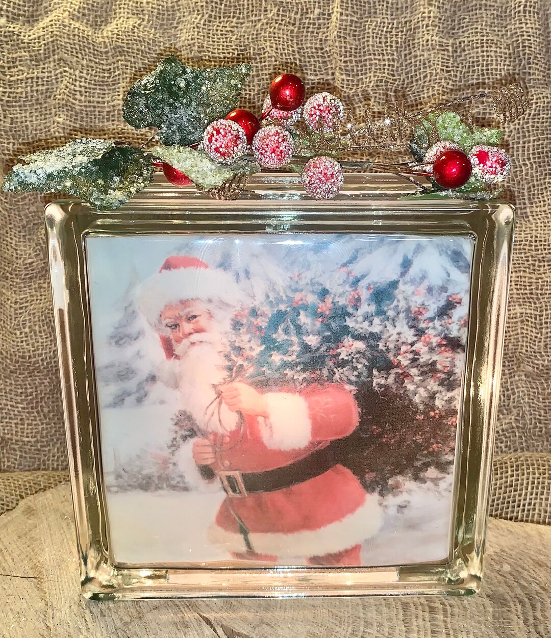 Vintage Santa Lighted Glass Block, Country Christmas Decor - Etsy