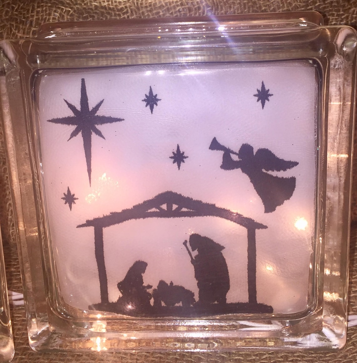 Nativity Scene Lighted Glass Blocks Christmas Decor Etsy