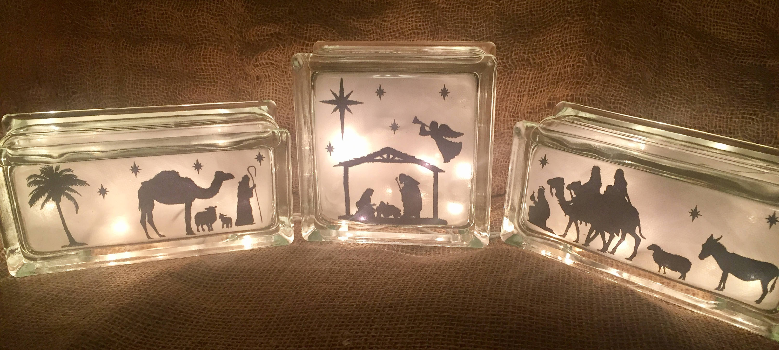 Nativity Scene Lighted Glass Blocks Christmas Decor Etsy