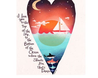 I Love You to the Top of the Sky, to the Bottom of the Ocean, Art Print, Wall Prints, Art Prints Online, Art Prints for Sale