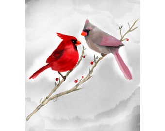 Cardinals on a Branch print by Spaghetti Mom Art Prints, Art Print, Wall Prints, Art Prints Online, Art Prints for Sale