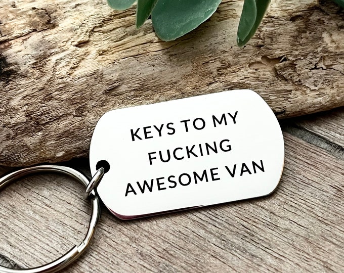 Stainless Steel Keyring for Van Drivers – Gift for Electricians, Builders, Plumbers & Travelers, Custom Engraved, Camper Van Owner Gift Idea