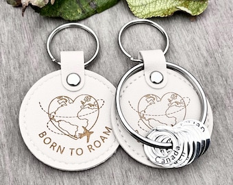 Personalised Travel Memento - Customised Traveller Keyring, Collect Countries - Travelling Keepsake Gap Year- Country discs keyring - BEIGE