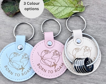 Personalised Travel Memento - Customised Traveller Keyring, Collect Countries - Travelling Keepsake Gap Year- Country Discs Keyring - PINK