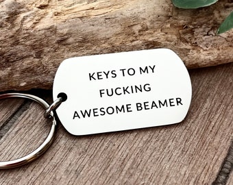 Personalised Gift for Beamer owner - Funny Beemer Keyring - Keychain for Beamer lovers -   Birthday Car Gift for Men -  Stainless Steel