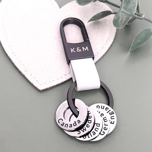 Personalised Dates Gift, Customised Romantic Travel Memento Keyring, Stainless Steel Place Discs, Engraved Keepsake Gift for Girlfriend
