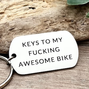 Funny Gift for Motorbike rider,  Motorbike lover - Boyfriend - Son - Motorcyclist , Harley accessory, Personalised Motorbike keyring