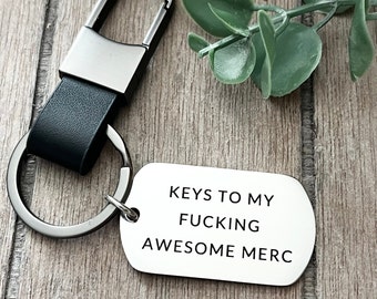 Gift for Merc owner  - Sweary Merc Keyring - Keychain for Merc - Car Gift for Men - Customisable Merc keychain, Customisable Stainless Steel