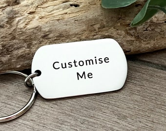 Customisable Keyring Gift for Him -  Personalised Gift for Her  - Bespoke Gift - Gift for Friend Gift for Grandad, Brother, Stainless Steel