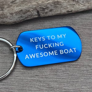 Cadeau pour propriétaire de bateau Porte-clés de yacht Porte-clés pour pêcheur Cadeau de yachting pour homme Porte-clés de bateau personnalisable amusant Acier inoxydable Bleu