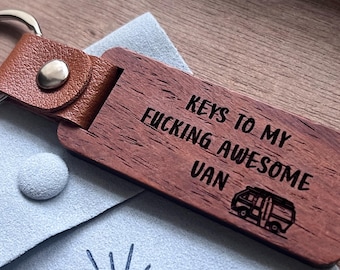 Llavero personalizado para furgoneta camper, regalo personalizado para conductores de furgoneta, llavero con mensaje ingenioso, idea de regalo original para propietarios de furgonetas camper, llavero grabado