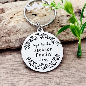 Customisable New Home Keyring- Choose your own wording on the Back - New House keychains  Personalised Moving Home gift - First Home