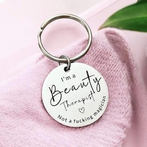 Gift for Beauty Therapist, Engraved customised keyring for beautician, Keychain present for Esthetician, Colleague leaving gift Beauty Salon